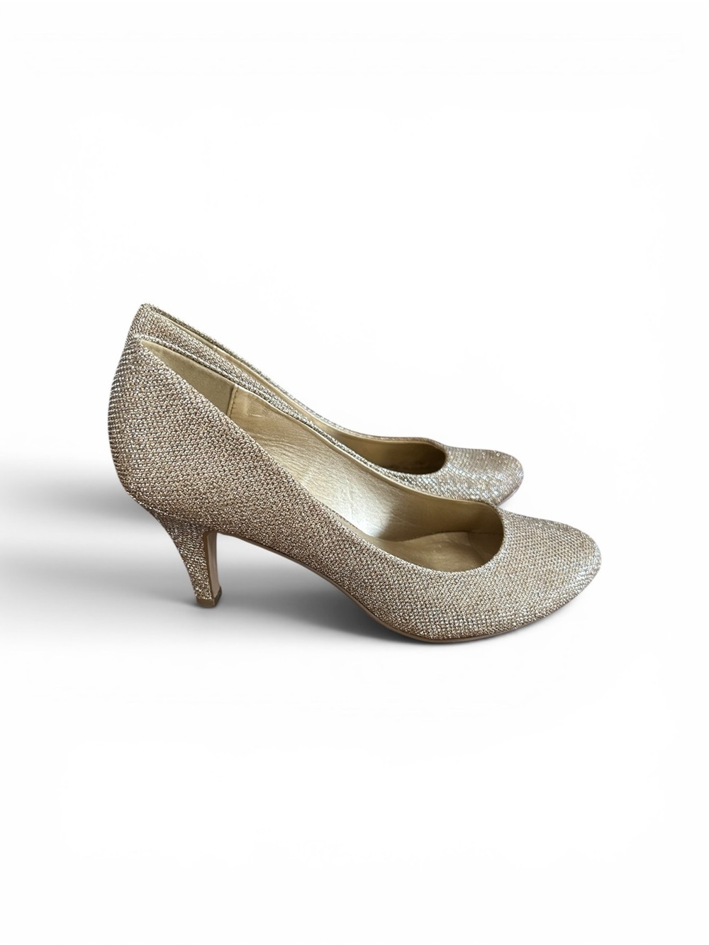 Call It Spring Glitter Closed Toe Champagne Silver Sparkly Black Tie Ready Heel